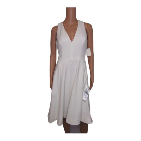 NWT DRESS THE POPULATION Catalina Fit and Flare Cocktail Midi Dres White Small - Picture 9 of 14